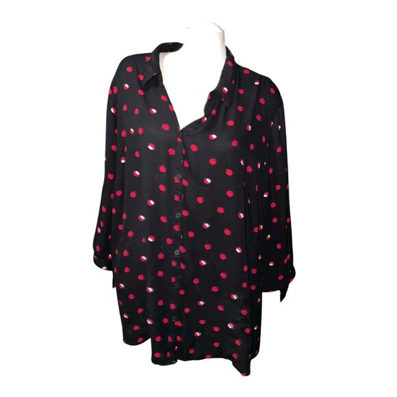 Catherines Womens Black Button-Down Shirt Size 3XL Red Apple Print Relaxed Fit 1 - Picture 5 of 12